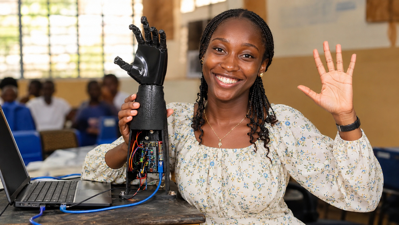 Zerobionic, startup do Quênia, transforma plástico reciclado em robôs de língua de sinais e amplia o acesso de alunos surdos ao ensino de STEM.
