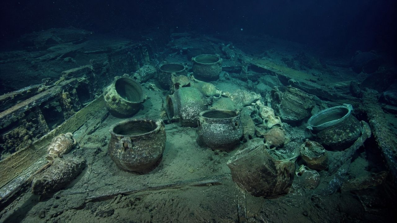 Naufrágio de 500 anos Camarat 4 revela navio mercante, 66.974 imagens e cerâmicas preservadas no fundo do Mediterrâneo.