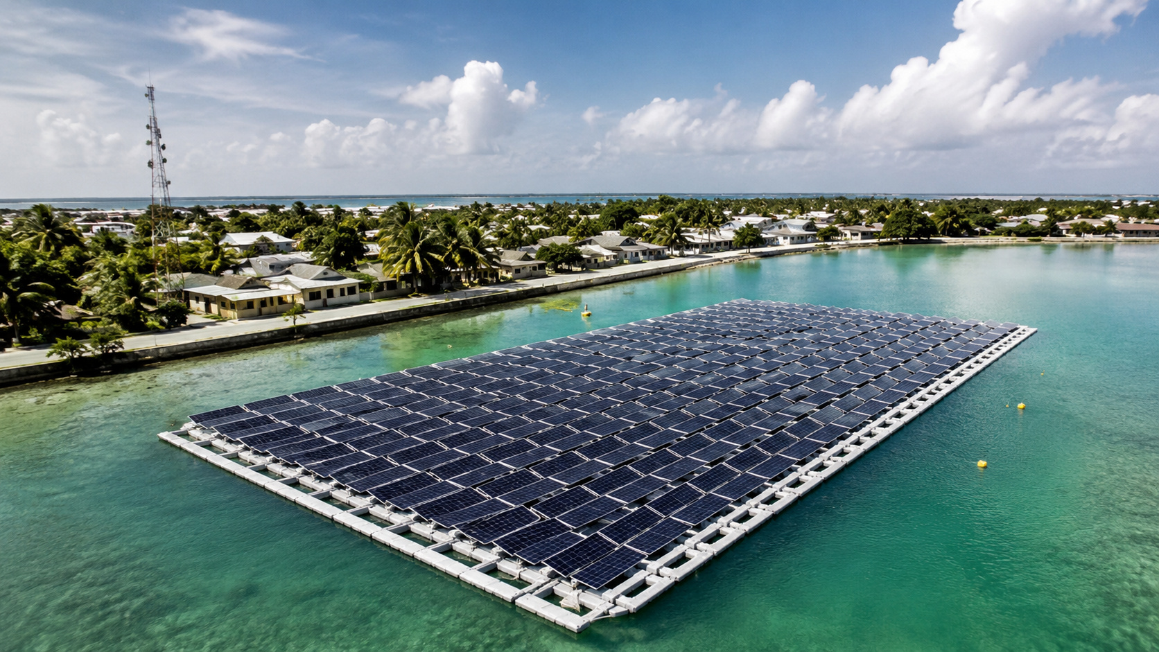 No Pacífico Sul, a energia solar flutuante virou saída para uma ilha com pouco espaço em terra