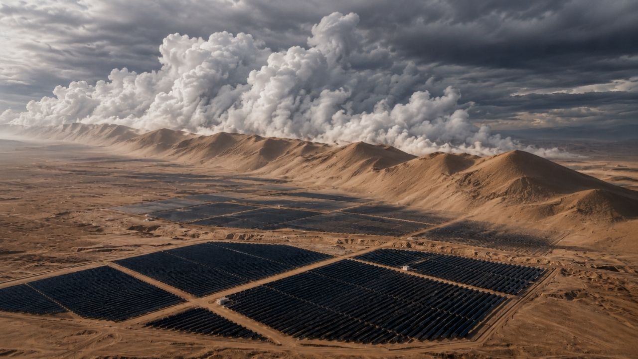 Painéis solares e dunas artificiais podem ligar energia solar, fazendas solares e chuva no deserto em estudo no clima árido.