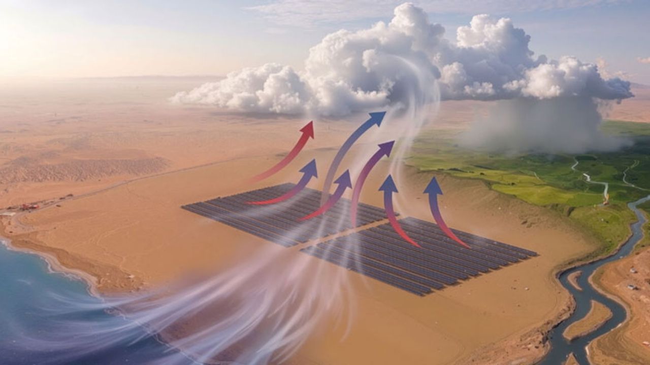 Painéis solares e dunas artificiais podem ligar energia solar, fazendas solares e chuva no deserto em estudo no clima árido.