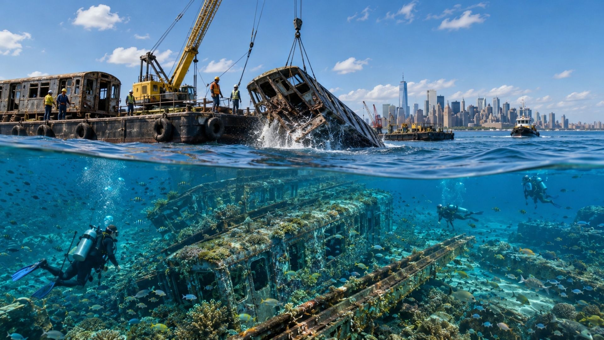 Entre 2001 e 2010, Nova York afundou mais de 2.500 vagões de metrô no Atlântico e criou o Redbird Reef, recife artificial que ferve de peixes.