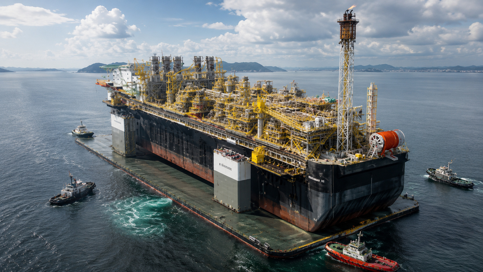 O transporte da plataforma P 70 mostra como um navio semissubmersível usa água nos tanques