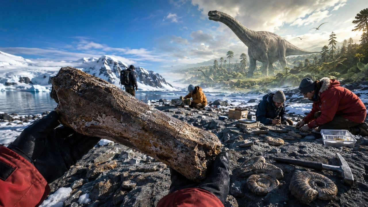 Osso de dinossauro coletado em 1985 na Ilha James Ross passou 40 anos despercebido entre fósseis marinhos, até pesquisadores descobrirem que ele pertencia a um titanossauro (4)