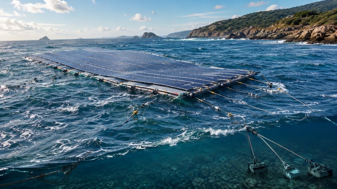 Painéis solares flutuantes ganham revisão da DNV no BRIZO, com energia solar flutuante e malha de cordas para mares expostos.