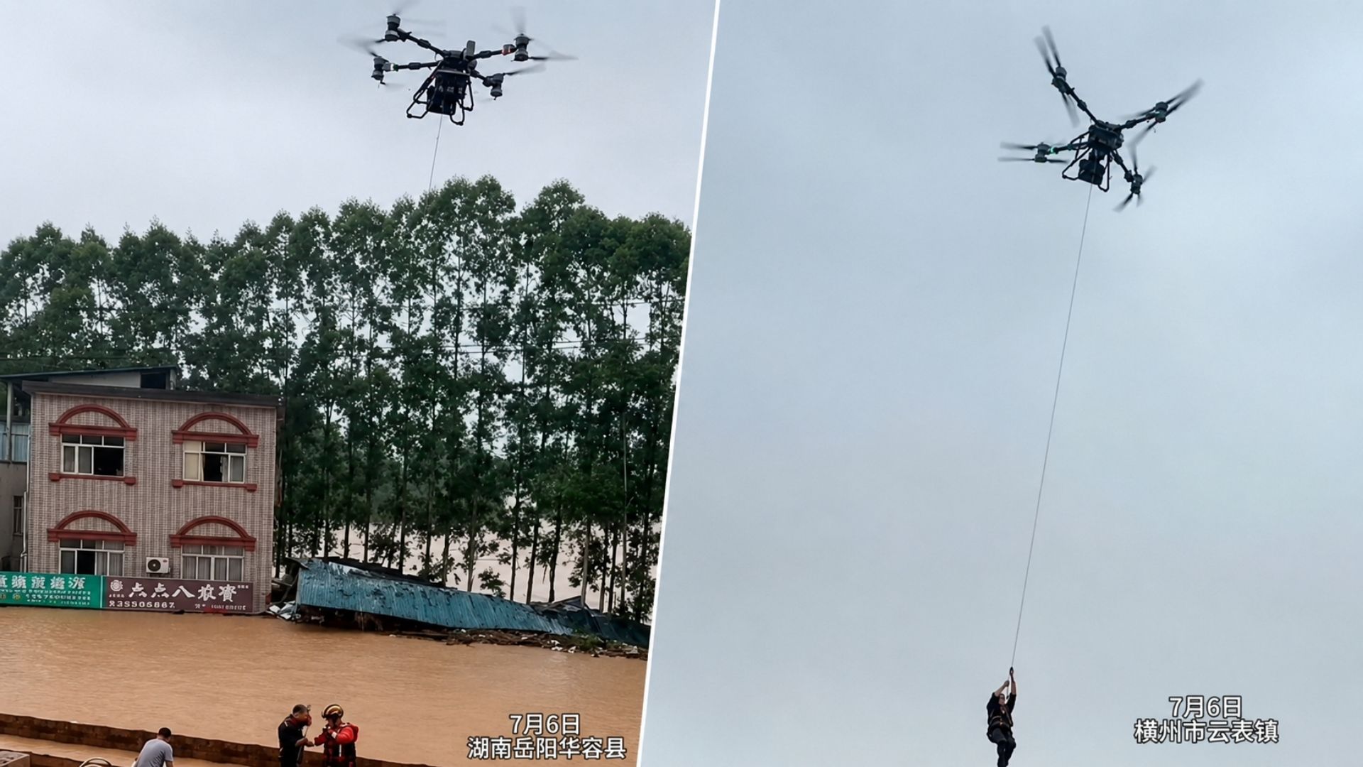 Içado por um drone de delivery: na China, o mesmo aparelho que entrega o seu pedido de comida arrancou um homem preso no teto de um caminhão em plena enchente