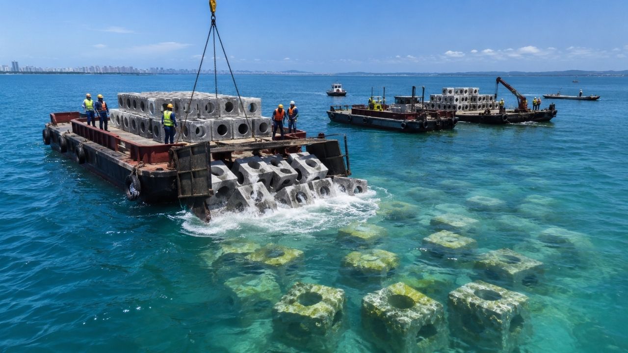 Projeto brasileiro jogou 5.500 blocos de concreto e 2 balsas no oceano para barrar a pesca de arrasto no Paraná, e 25 anos depois o que parecia intervenção arriscada virou berçário submerso (1)