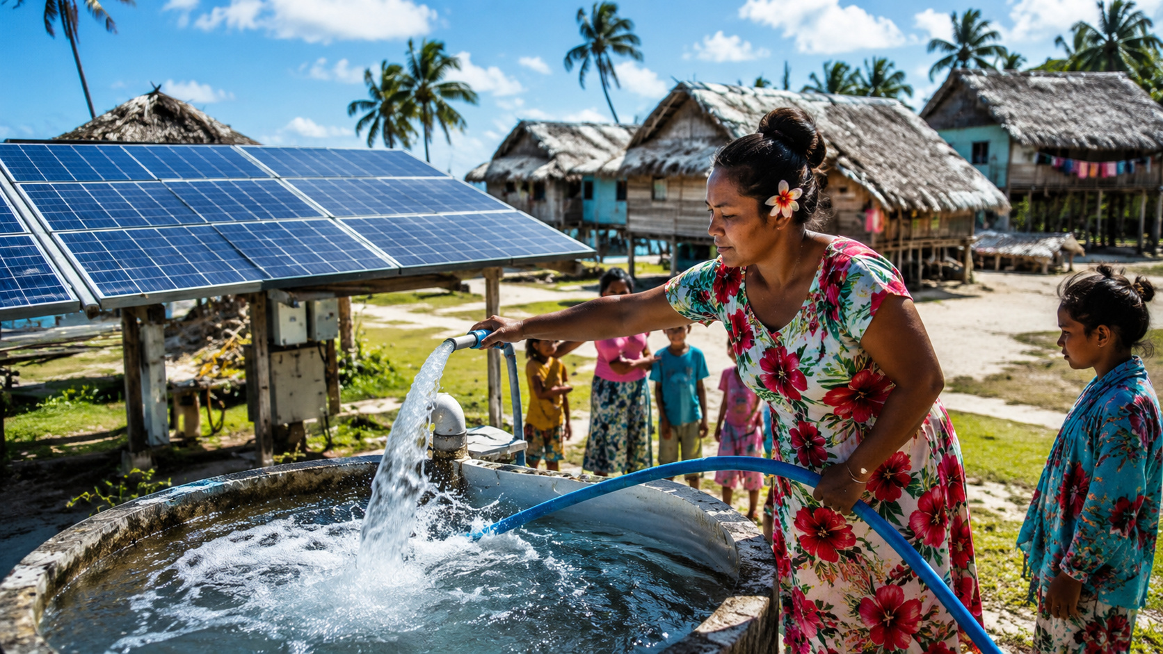 Projeto em Aranuka mostra como energia solar em ilha remota pode levar água limpa e eletricidade à comunidade