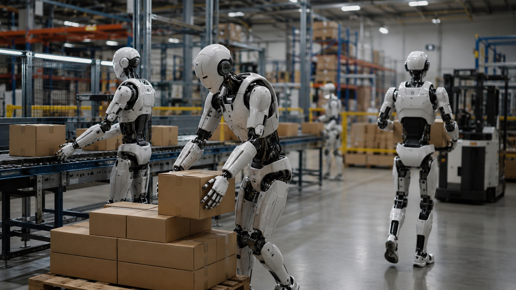 Adeus trabalhadores que passam o dia empilhando produtos? Robôs humanoides começam a ocupar funções repetitivas em depósitos e fábricas, enquanto empresas aceleram a automação industrial