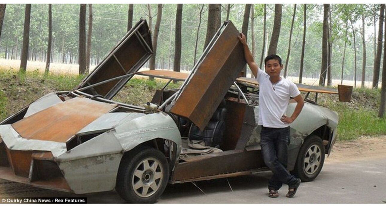 Wang Jian proudly poses next to the Lamborghini Reventón he handcrafted in Jiangsu province, China.