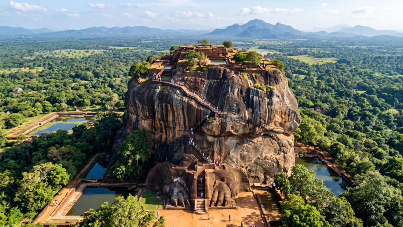 Sigiriya, in Sri Lanka, transformed a rock of nearly 200 meters into a palace, fortress, hydraulic garden, and symbol of ancient engineering.