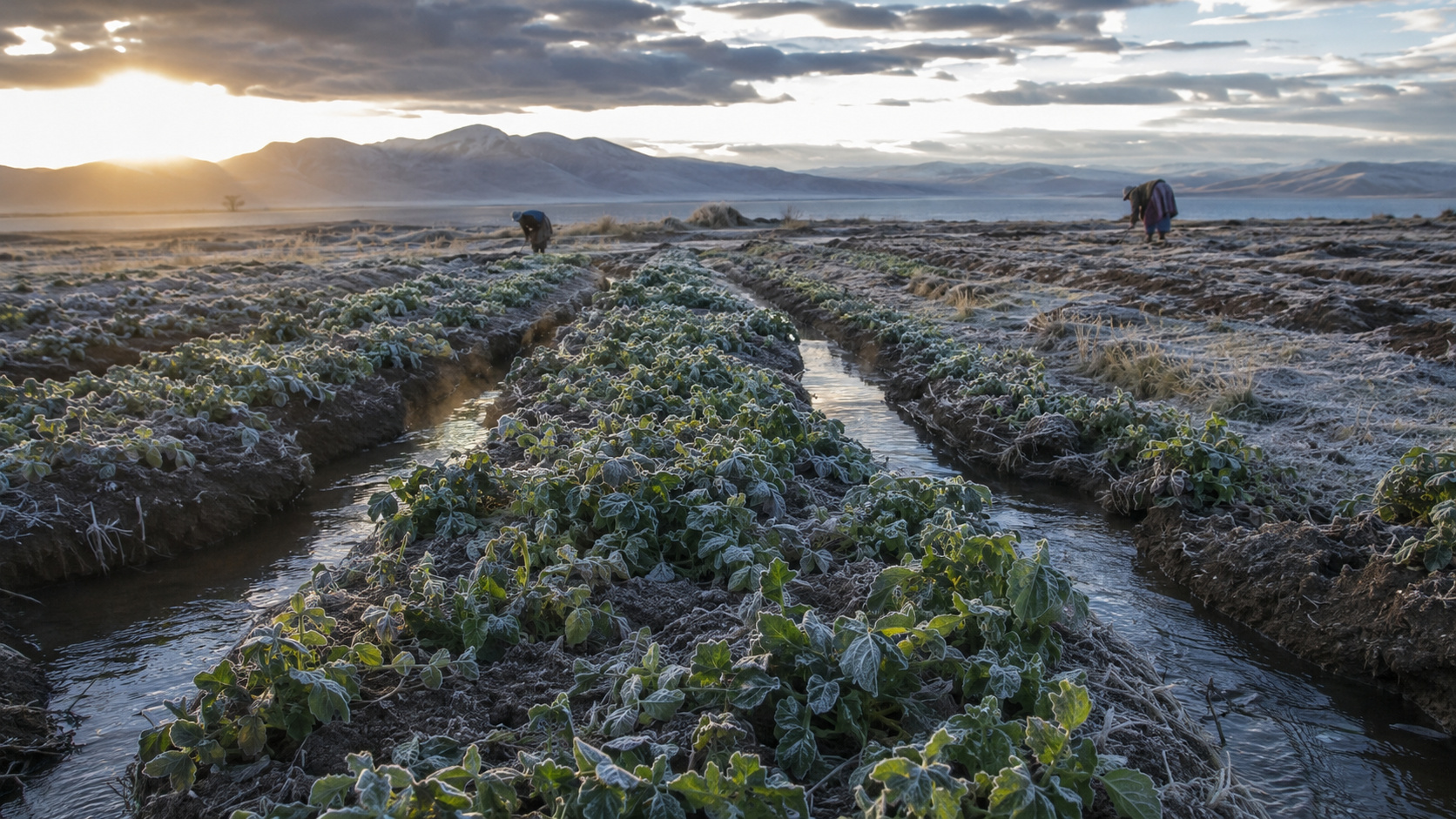 Técnica agrícola recuperada perto do Lago Titicaca usa campos elevados e canais de água para reduzir os danos das geadas