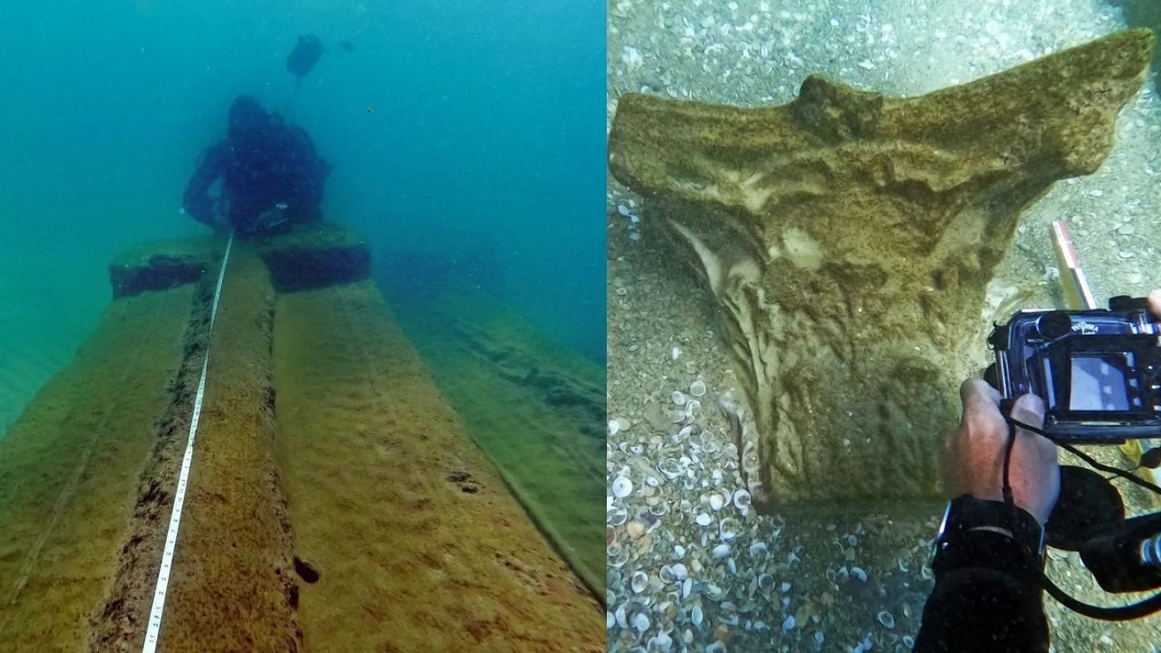 Tempestade expôs no Mediterrâneo colunas de mármore de 1.800 anos que um nadador encontrou a 4 metros de profundidade, revelando carga romana destinada a edifício (3)
