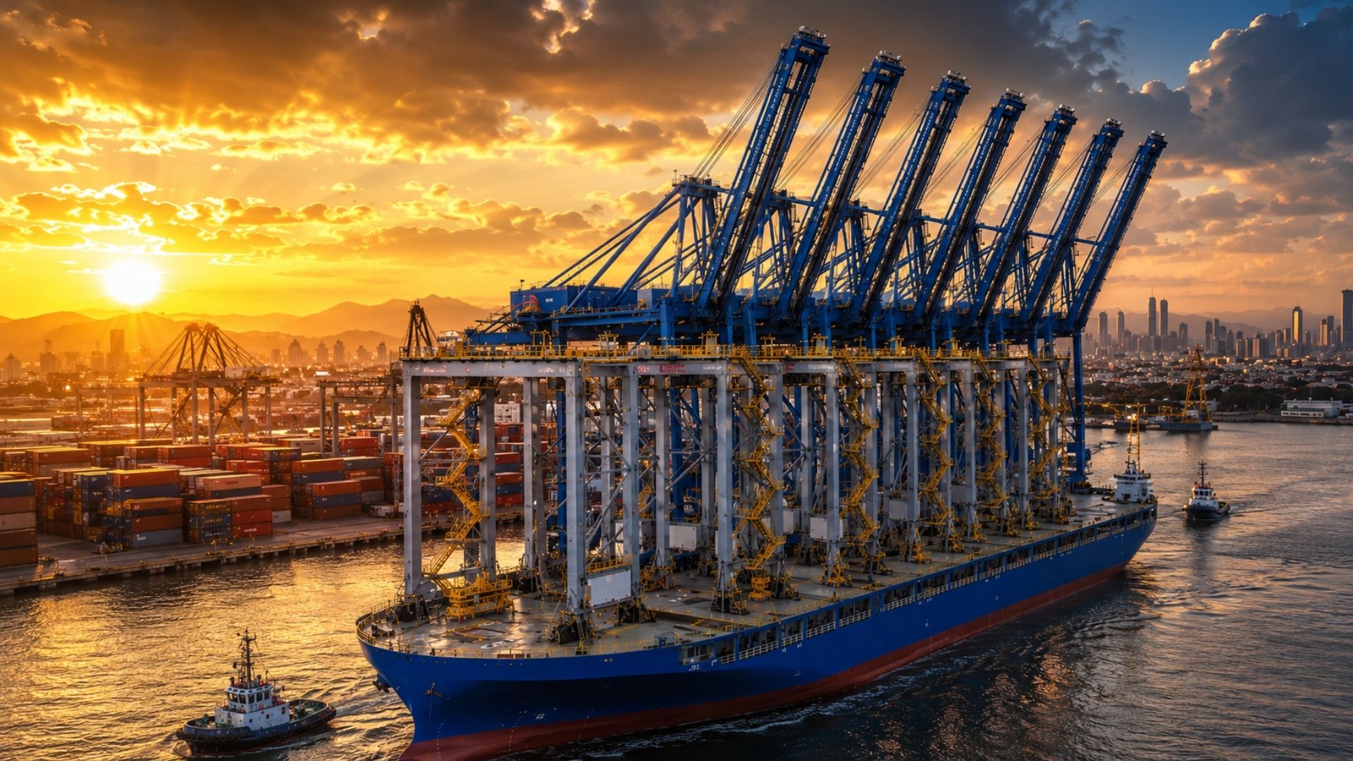 Portonave recebeu 7 megaguindastes 100% elétricos de 28 m e 156 t, vindos da China num pacote de R$ 210 milhões, para dobrar a movimentação de contêineres.