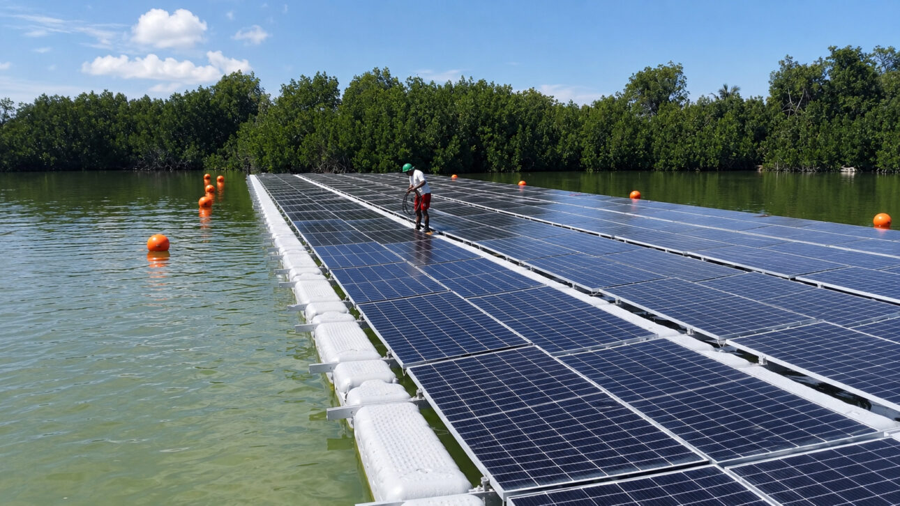 Tuvalu levou 184 painéis solares para cima da água porque a falta de terra limita a expansão da energia limpa no país insular do Pacífico Sul