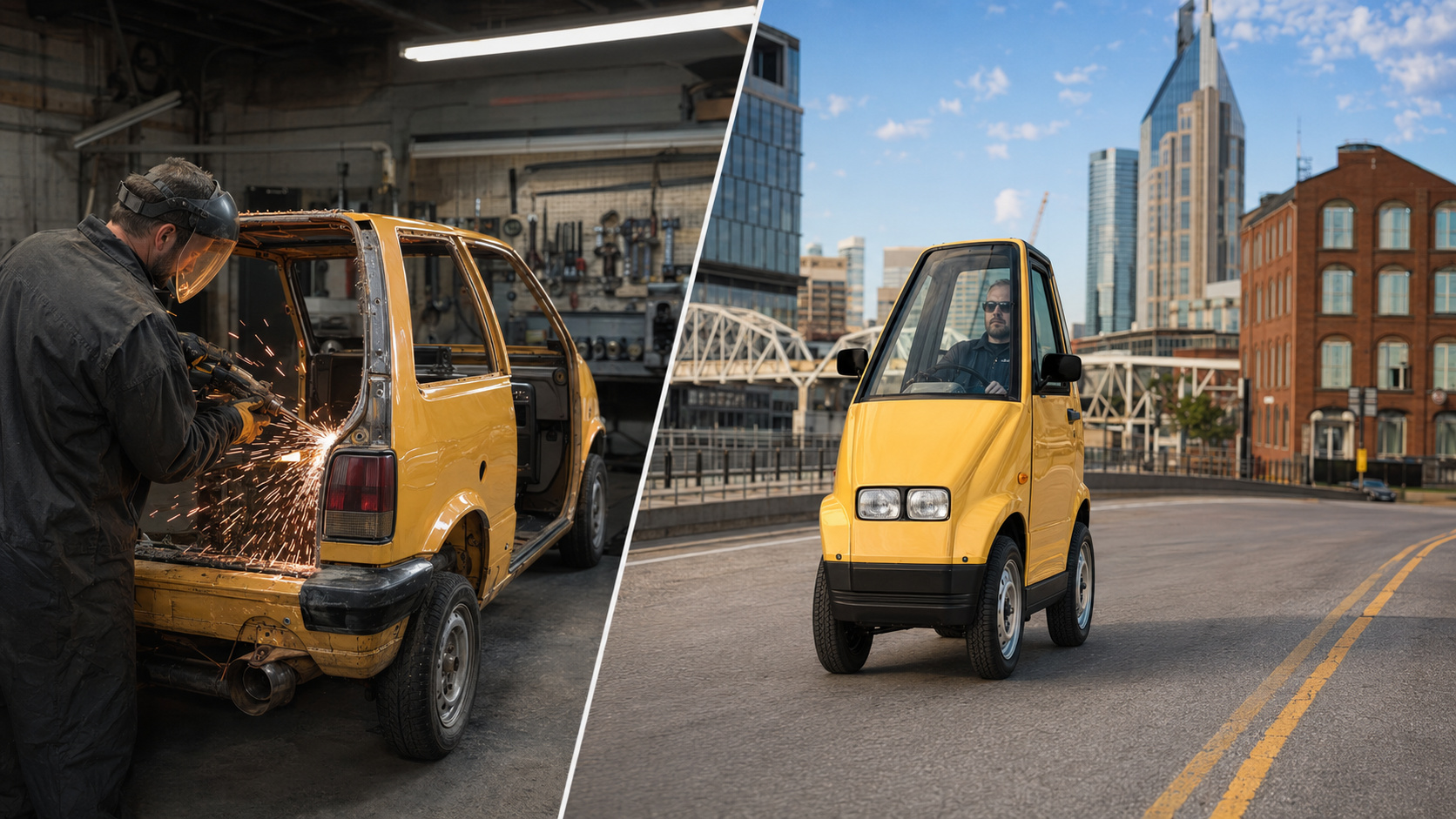 Um Ford Festiva 1988 foi completamente desmontado, digitalizado e cortado com laser até ficar com aproximadamente metade da largura original.