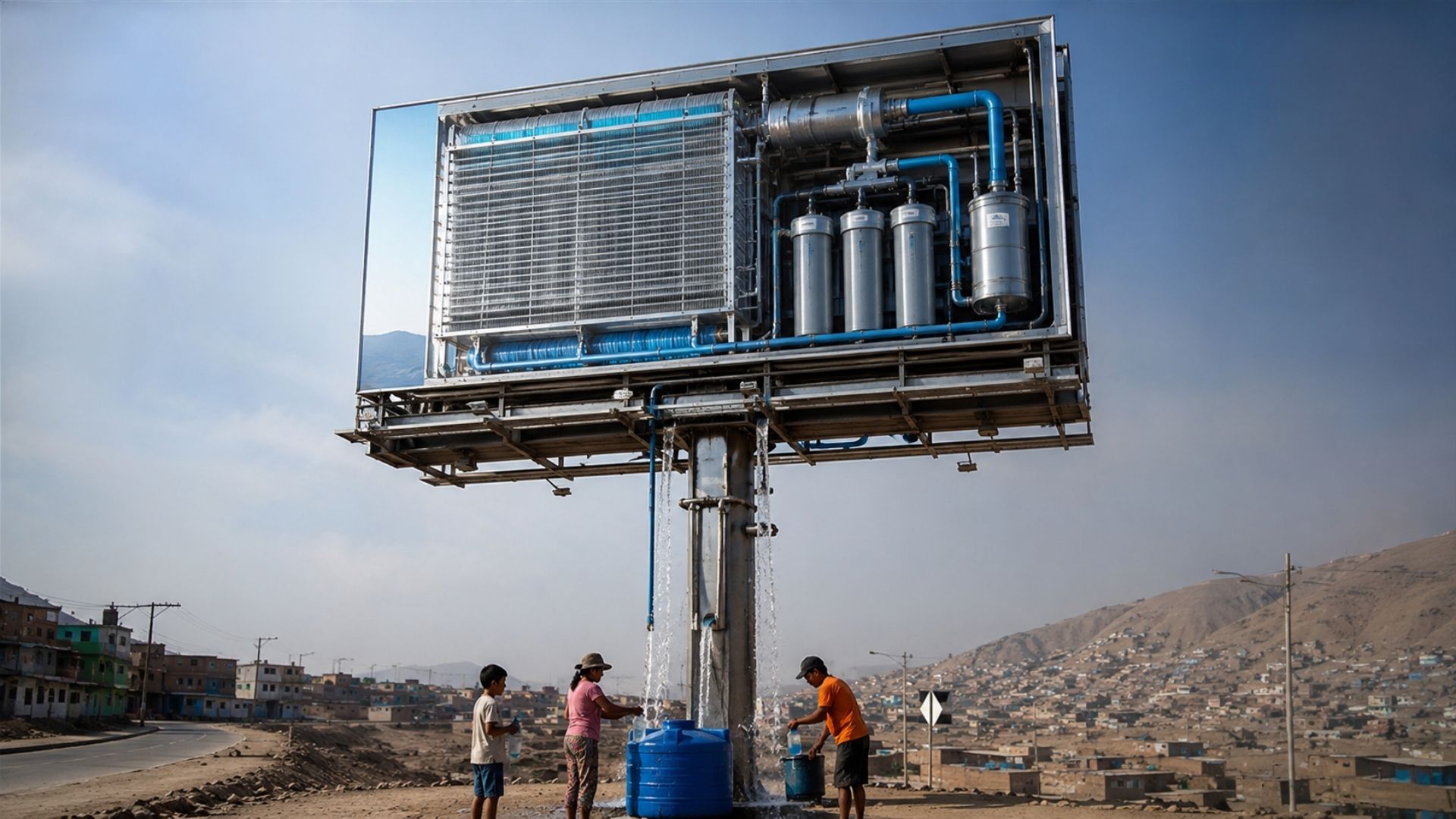 Em 3 meses, um outdoor da UTEC em Lima tirou quase 9.500 litros de água potável da umidade do ar, em pleno deserto do Peru.
