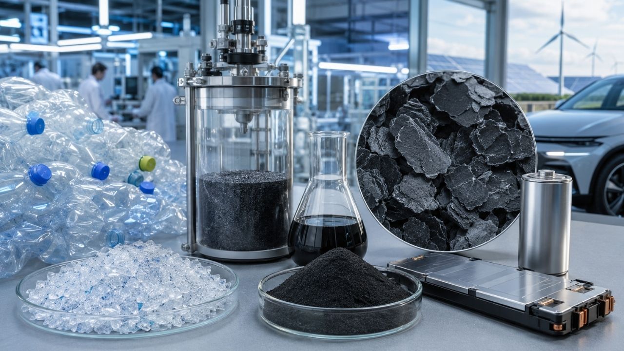 PET bottle becomes synthetic graphite for batteries, giving new value to plastic and clean energy in a Penn State study.