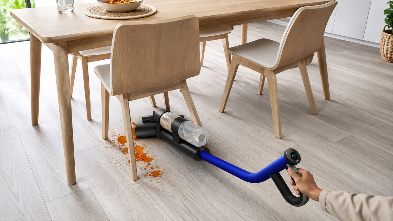 O Dyson WashG1 lava pisos duros com dois rolos motorizados, separa resíduos sólidos da água suja e conta com sistema de autolimpeza após o uso.