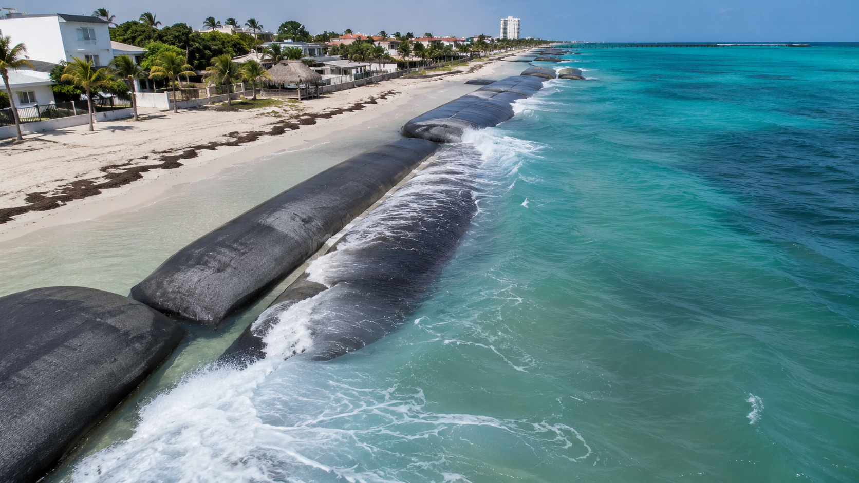 Yucatán usou geotubos submersos com areia para reduzir a erosão costeira
