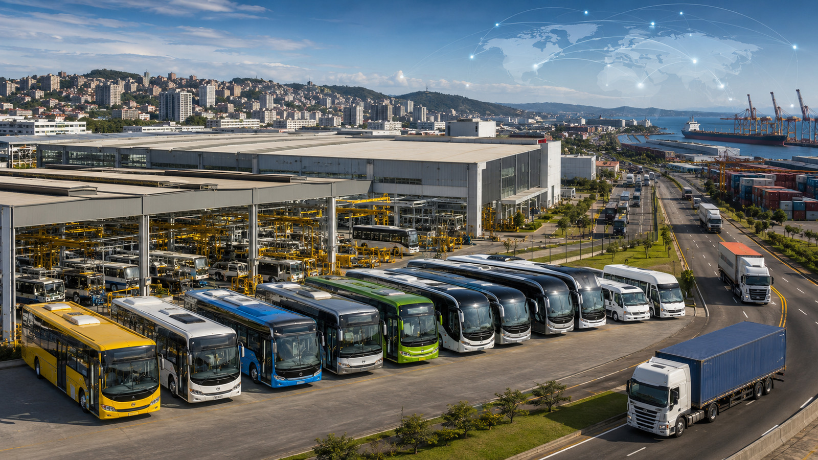Cidade gaúcha virou potência dos ônibus, com veículos circulando em mais de 140 países após empresa local nascer com apenas 15 funcionários