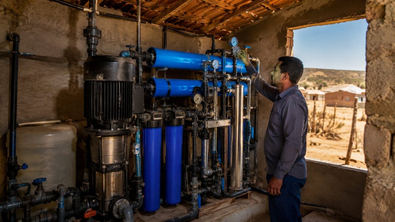 The desalination system installed in the community transforms the salty well water.