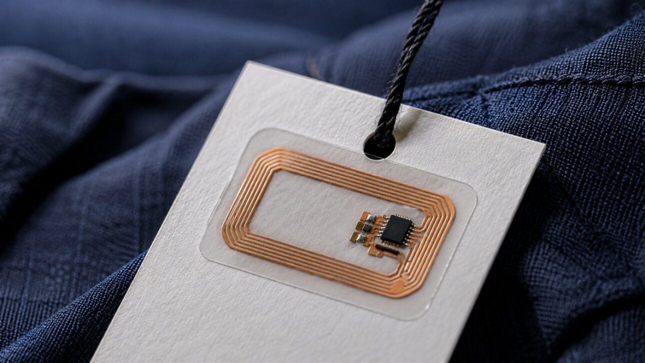 Etiqueta RFID com chip embutido numa peça de roupa