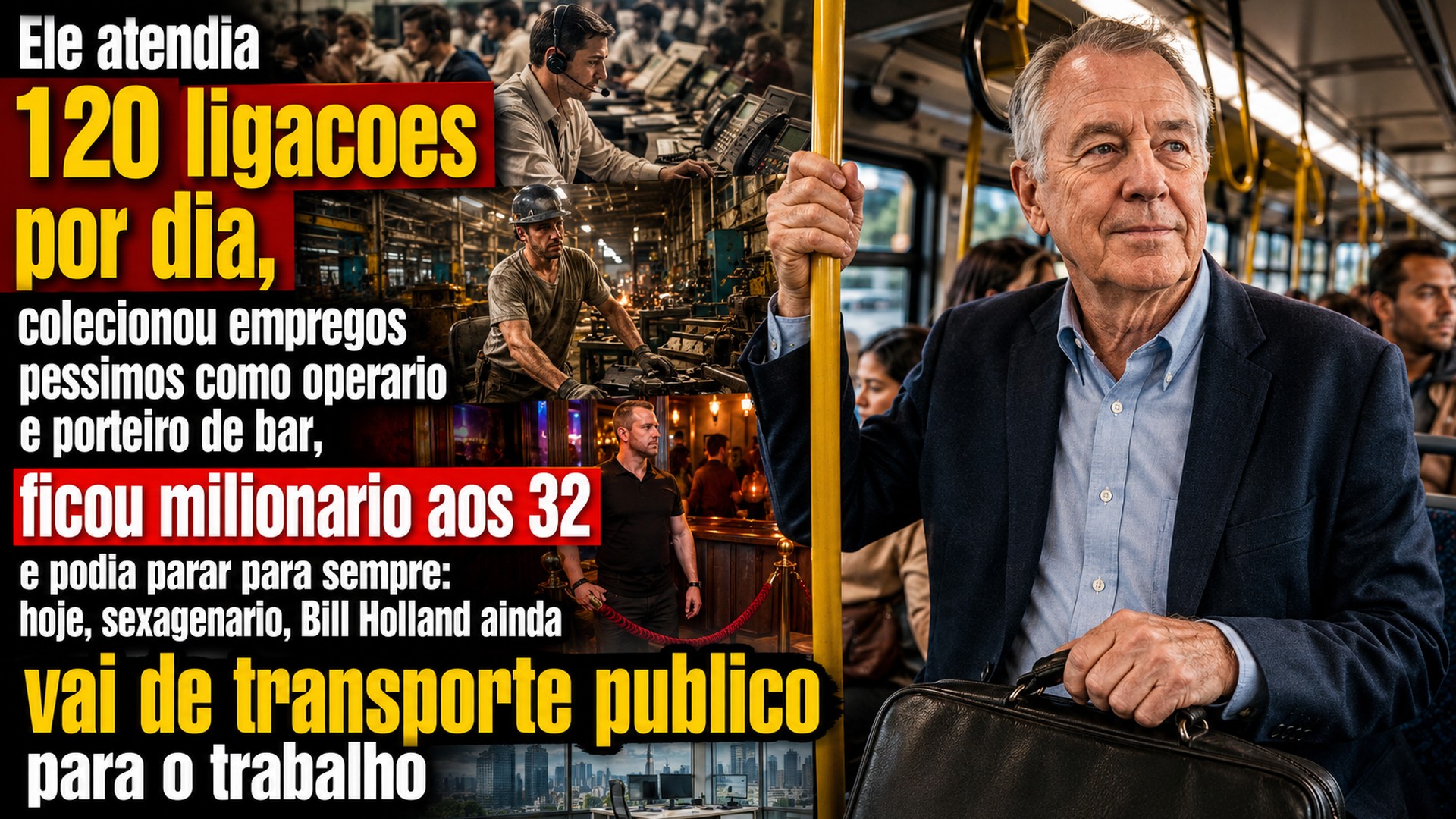 Ele atendia 120 ligações por dia, colecionou empregos "péssimos" como operário e porteiro de bar, ficou milionário aos 32 e podia parar para sempre: hoje, sexagenário, Bill Holland ainda vai de transporte público para o trabalho