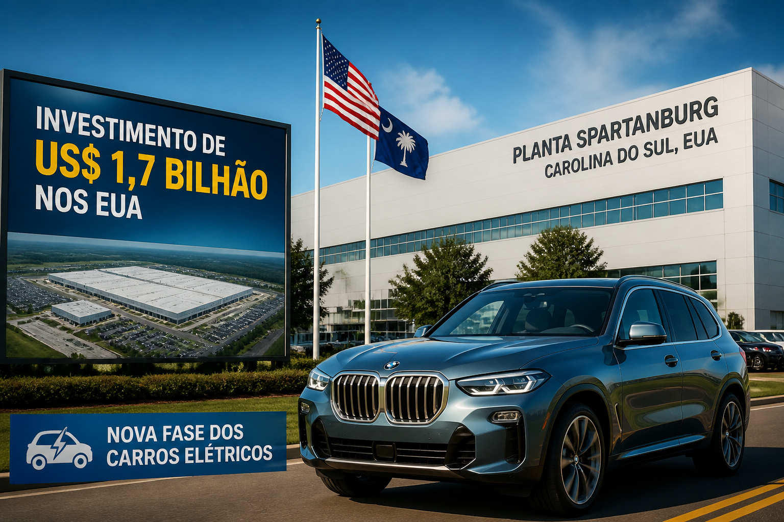 Imagem editorial sobre BMW conclui investimento de US$ 1,7 bilhão na Carolina do Sul e prepara fábrica nos EUA para nova fase dos carros elétricos