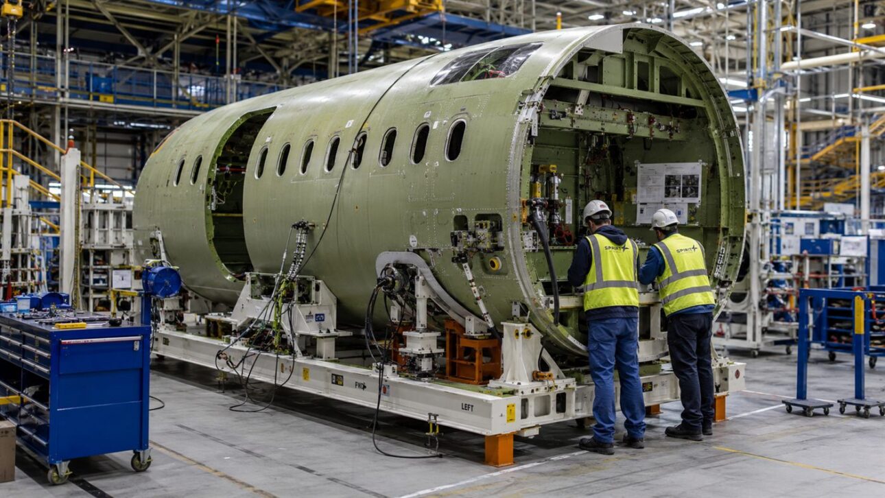 Airplane fuselage in a factory, part of the operations divided between Boeing and Airbus in the agreement.