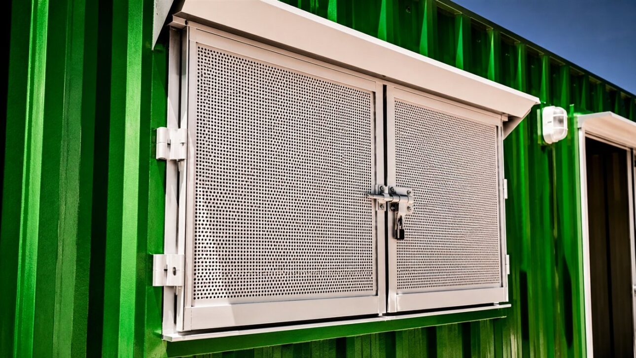 Las protecciones metálicas corredizas cierran las ventanas de la casa con la cerradura especial.