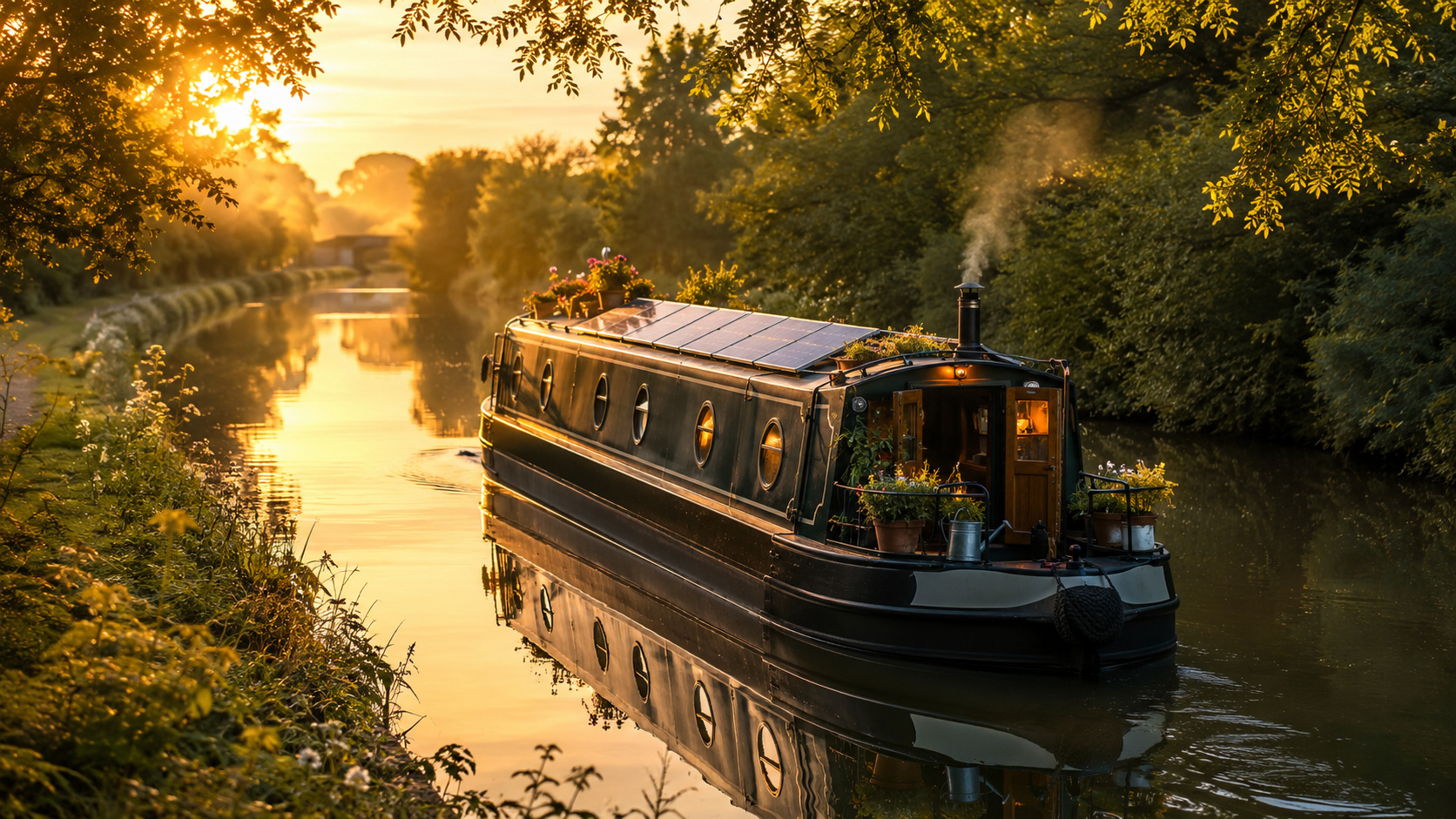Sem hipoteca, uma mãe solo projetou a própria casa flutuante e montou um barco de 20 m num canal da Inglaterra. Veja como ela vive fora da rede.