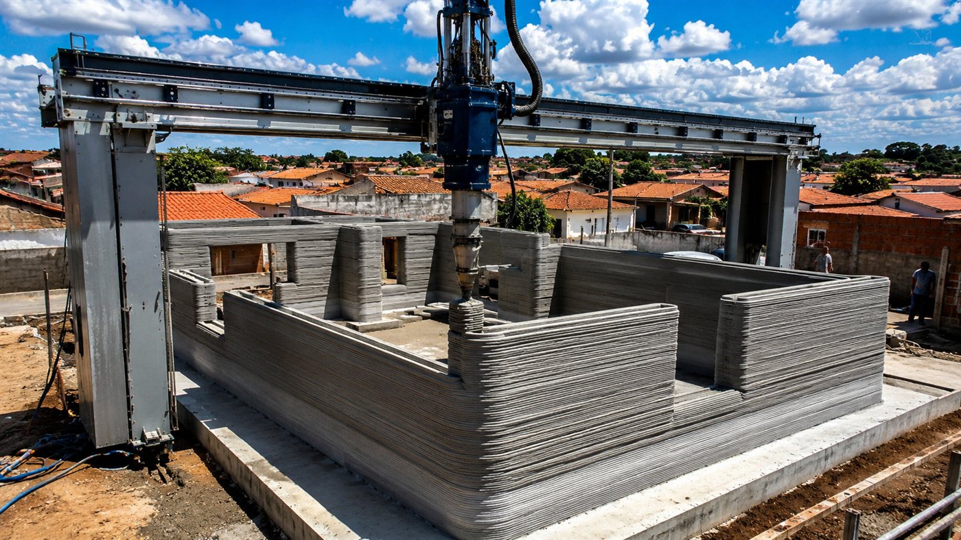 Sinop tem a primeira casa por impressão 3D do Brasil: 60 m² em 30 horas, 2 operadores e custo até 20% menor; veja como a máquina funciona
