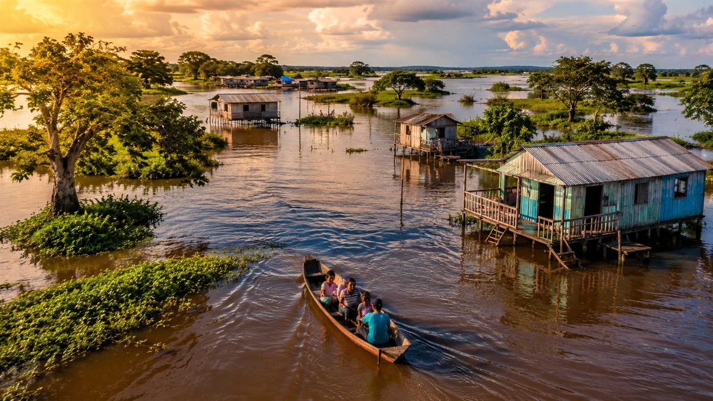 Na cheia da Amazônia, família ribeirinha do Sapucaia pesca com malhadeira, desvia de arraias e vive 100% de canoa; veja a rotina perto de Parintins