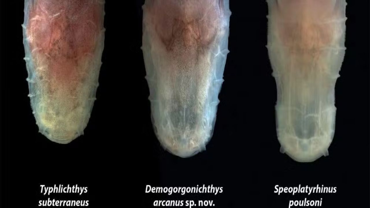 Peixe sem olhos descoberto em uma caverna do Alabama mede menos de 5 centímetros, possui diferenças genéticas profundas e recebeu um gênero exclusivo.
