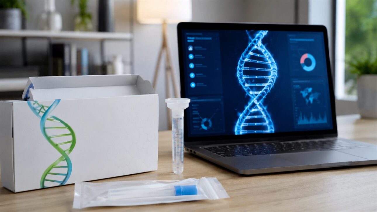 Tubos de coleta de saliva de teste genético, o material que virou o banco de DNA disputado na falência.