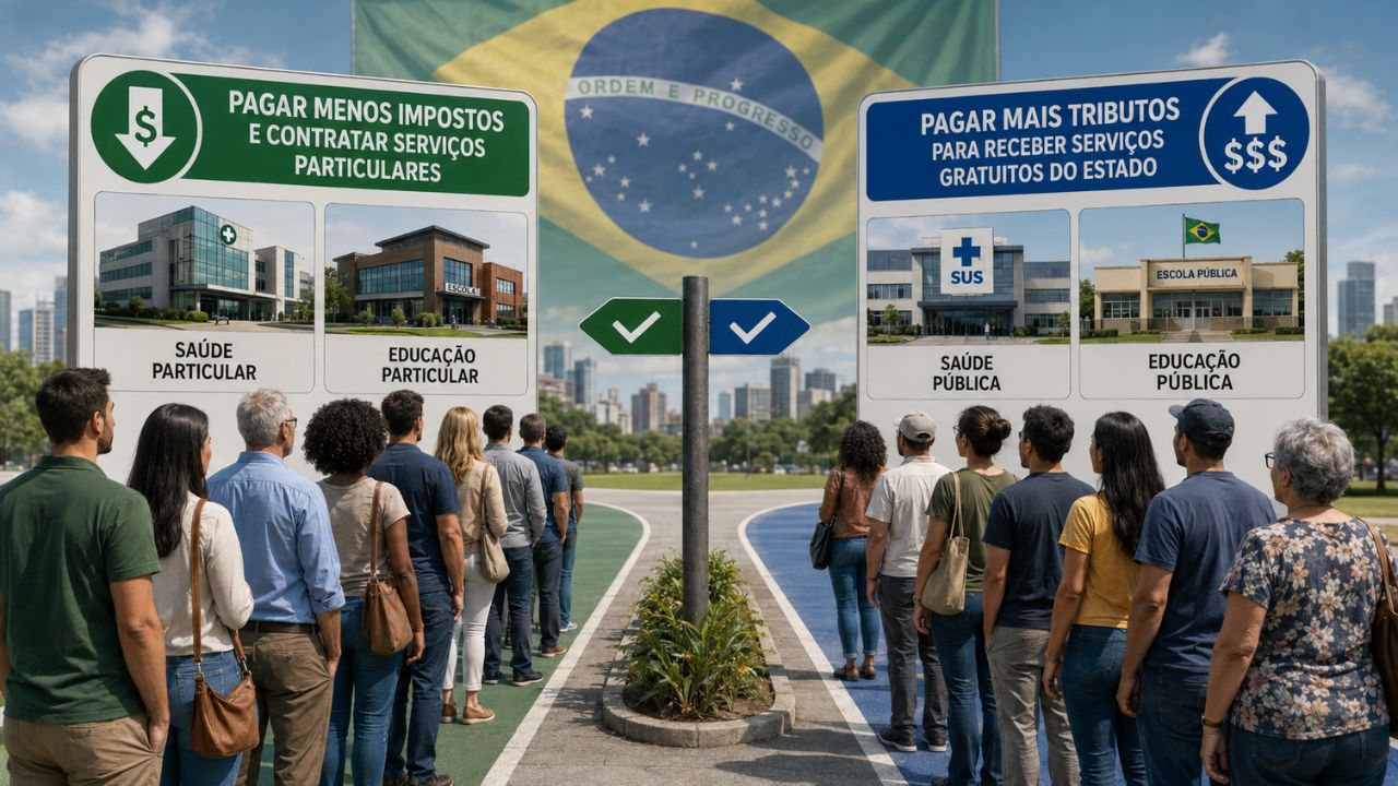 Preferência por menos impostos chega a 50% no Datafolha, enquanto 44% defendem maior tributação para receber saúde e educação do Estado.