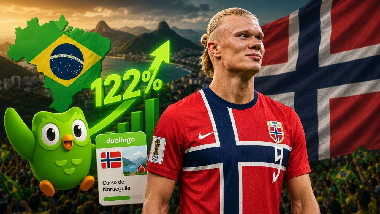 Impulsionado pelo "Efeito Haaland" na Copa, a busca pelo curso de norueguês disparou 122% no Brasil. Confira como o futebol virou porta de entrada para idiomas.