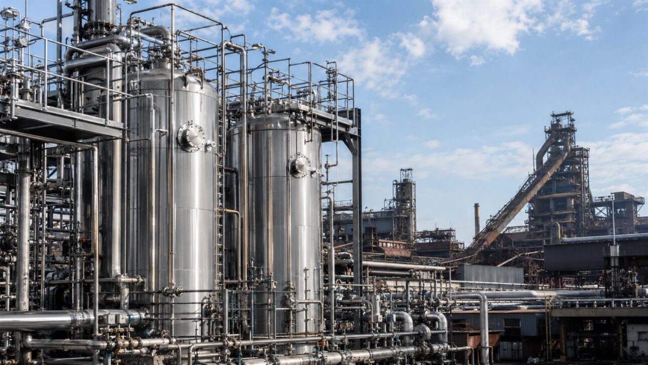 Tanques de fermentação da planta Steelanol acoplados à siderúrgica, onde o gás vira etanol.