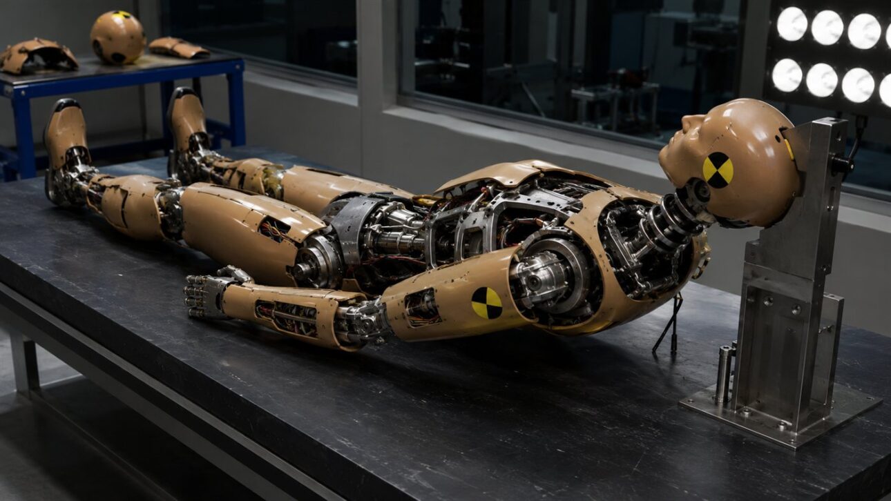 Interior of a test dummy showing structure and sensors