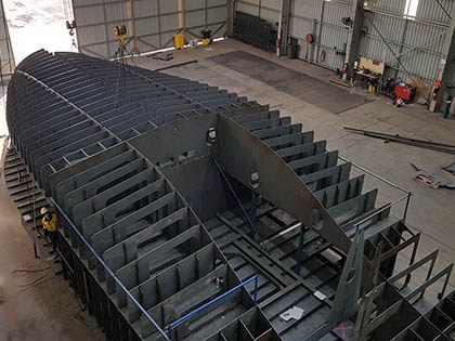 Steel plates processed at shipyard