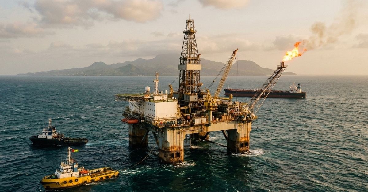 Plataforma offshore com bandeira brasileira