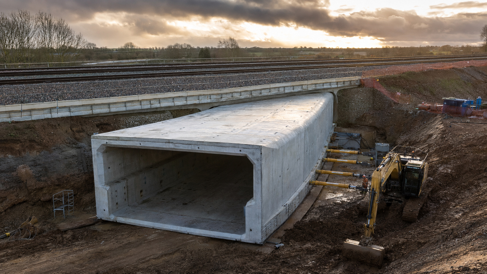 O túnel ferroviário de Werrington foi construído ao lado da linha e deslocado com macacos hidráulicos para criar uma rota exclusiva para trens de carga