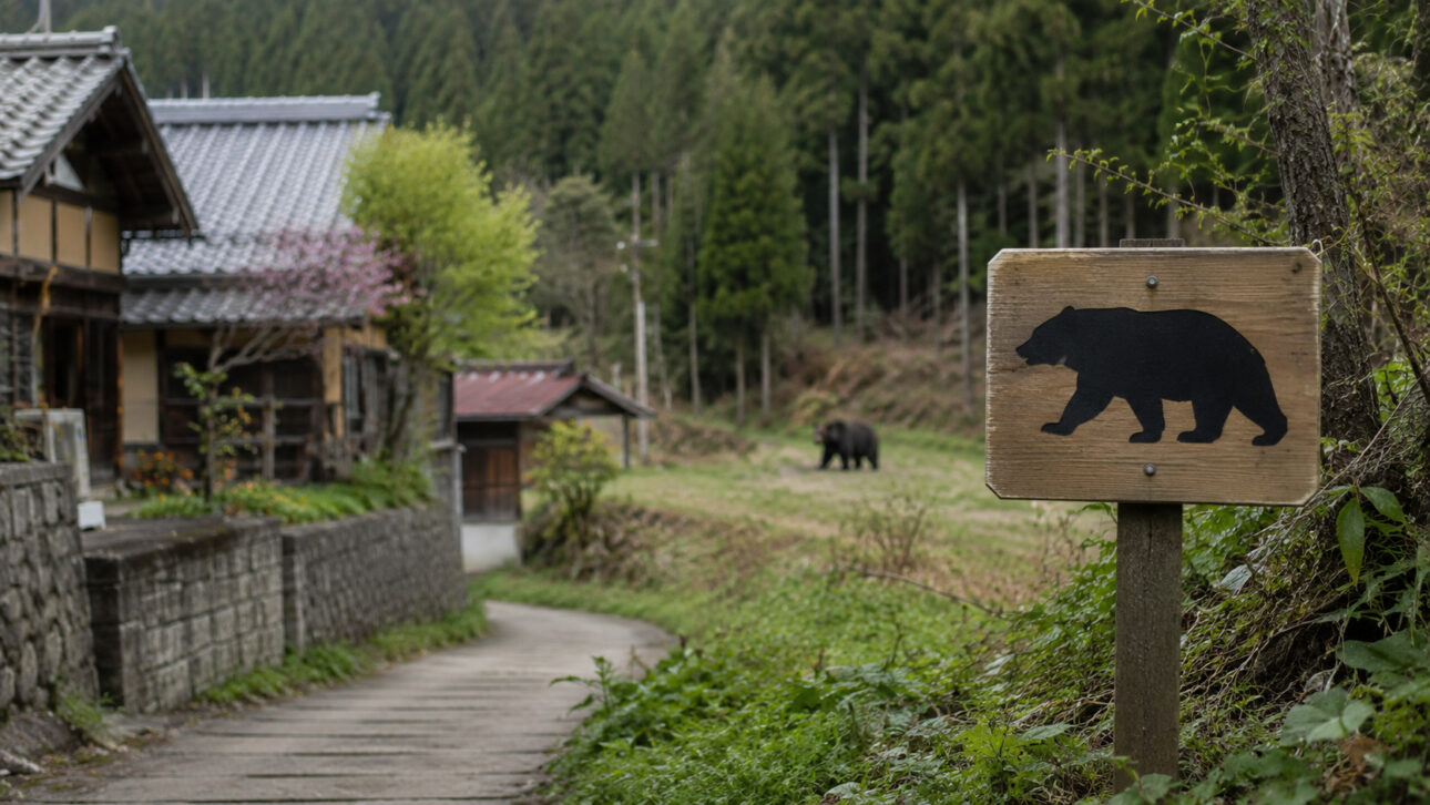 Monitoring camera fixed on a tree in a mountainous forest in Japan during the day