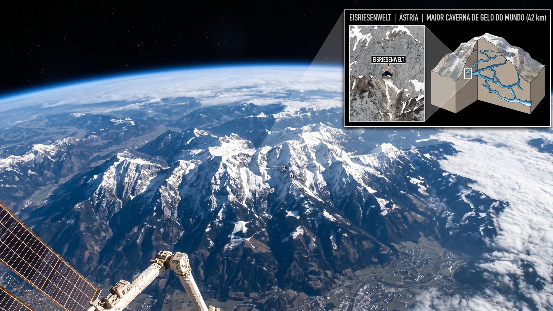 Maior caverna de gelo do mundo avança por 42 km sob os Alpes Austríacos e esconde um reino congelado gigante mantido por correntes de ar naturais dentro da montanha