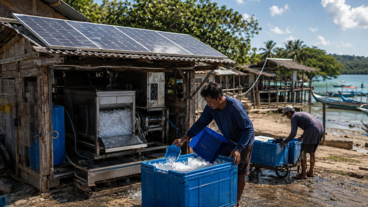 solar-powered machine transforms solar energy into ice to preserve fish, reduce losses, decrease dependence on ice bought from afar