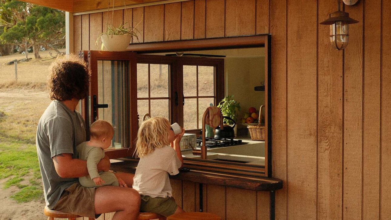 In Australia, a family of four swapped the van for a 20-square-meter tiny house, a tiny house with custom carpentry and chemical-free construction.