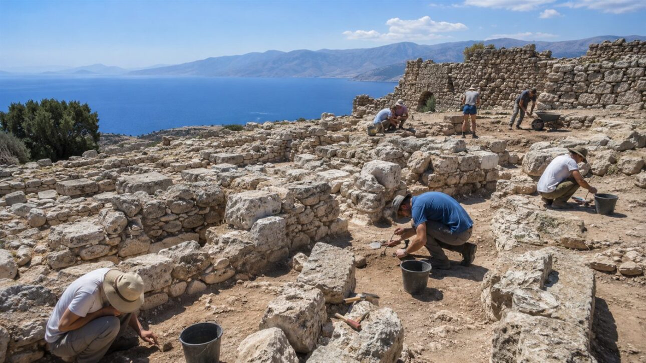 A cidade antiga de Syedra fica no alto de uma colina com vista para o Mediterrâneo.