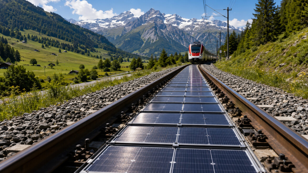 Suíça transforma trilhos de trem em usinas solares com painéis removíveis instalados entre os trilhos