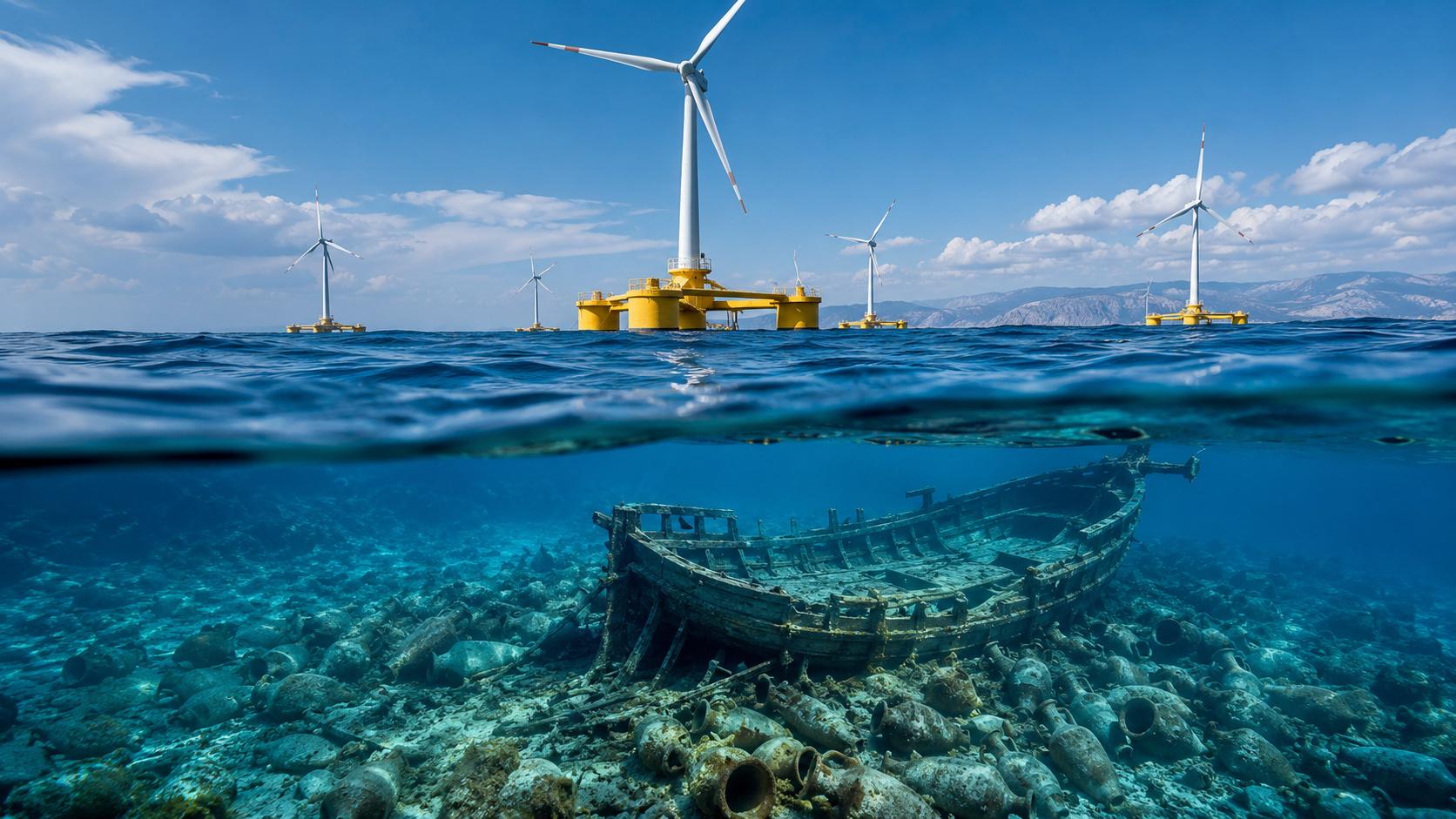 parque eólico flutuante encontra navio grego com mais de 300 ânforas